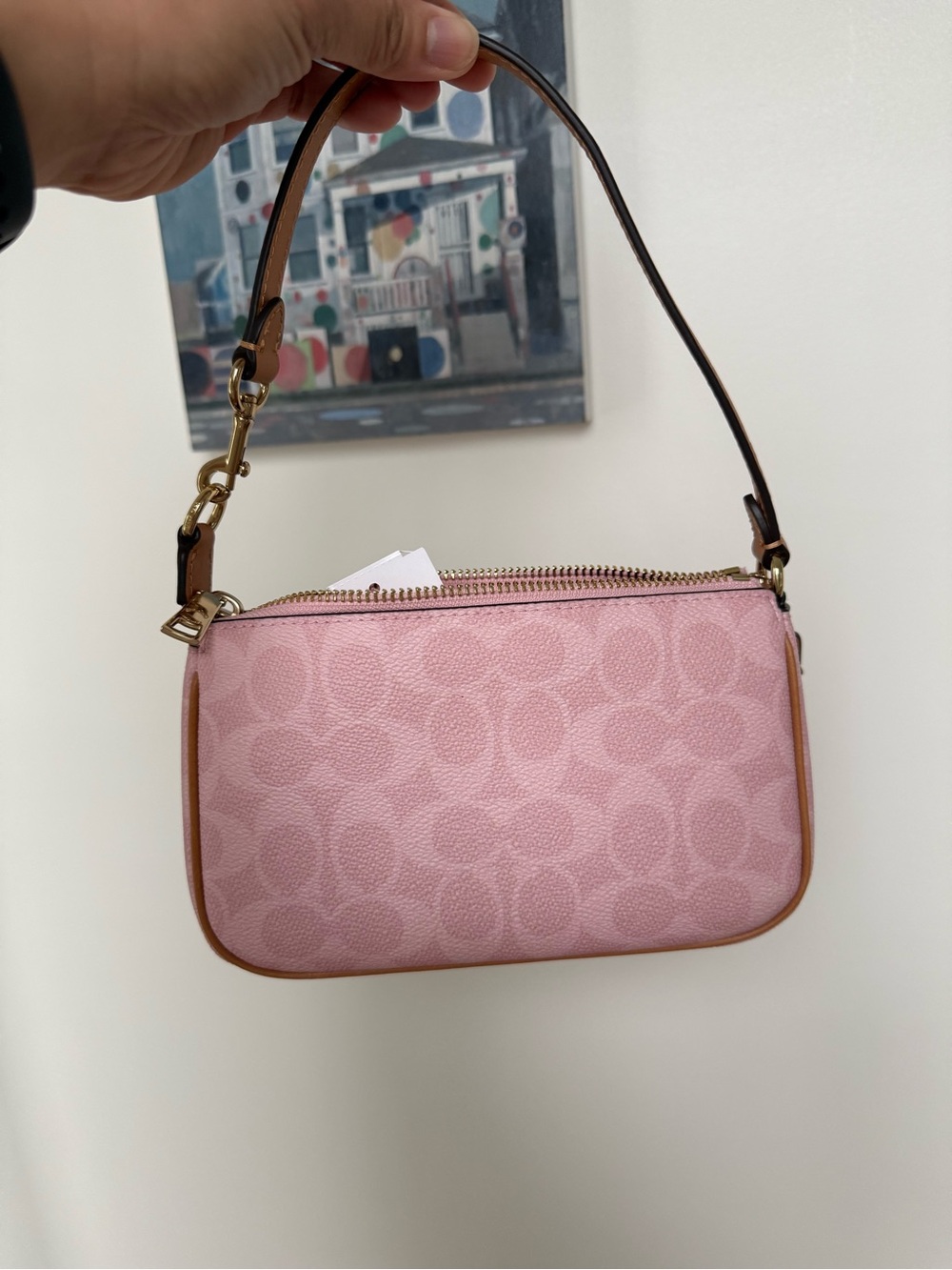 Coach Pink Signature Mini Shoulder Bag with Brown Trim - Picture 4 of 5
